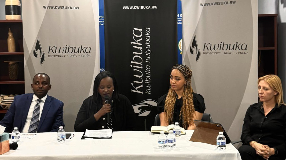 Jacqueline Murekatete speaks at Kwibuka 31 at Rwanda Mission to the UN